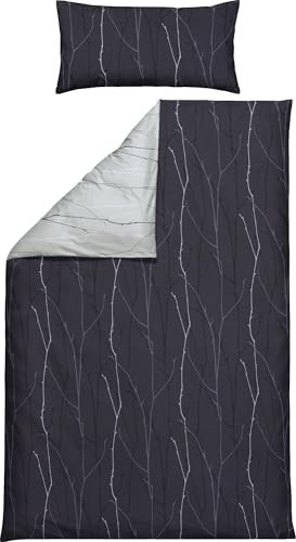 REDBEST Renfrocé Bettwäsche Rankenmuster anthrazit-grau Größe 40x80 cm / 135x200 cm - temperaturausgleichend, strapazierfähig, mit Reißverschluss