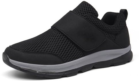 GYCF Zapatillas de Correr para Hombre, Zapatos de Diabéticos, Anchos Zapatos Ortopédico Especiales para Pies Hinchados,Zapatos Caminar Ligeros para Artritis Edema,Negro,44EU