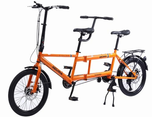 Kcolic 20 Inch Folding Tandem Bicycles Beach Cruiser Bicycle for Adults, Adjustable 7 Speed Tandem Bikes Cruiser Bicycle A,20in