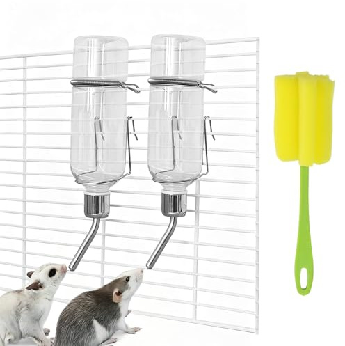 VGECEE Trinkflasche Kaninchen Hamster Wasserflasche 2 Stück Trinkflasche Hasen 350ml Nagertränke Nippelflasche Kaninchen mit Halterung Kaninchentränke Nippel Haustier Wasserspender für Haustiere