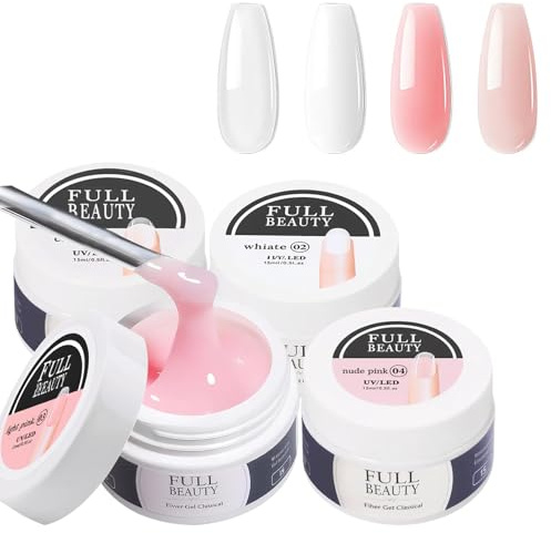4x15ml UV Aufbaugel Set für Gelnägel, Starkes Nagelfestigungsgel zur Nagelverlängerung und Modellage, Acrylgel in Milky White, Rose, Nude und Clear, langlebiges Farbgel und Versiegelungsgel
