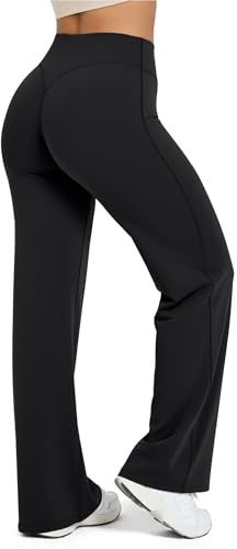 StaySlim Yoga Pants for Women Straight Wide Leg Trousers High Waisted Ladies Casual Trousers Stretchy Lounge Leggings UK Black