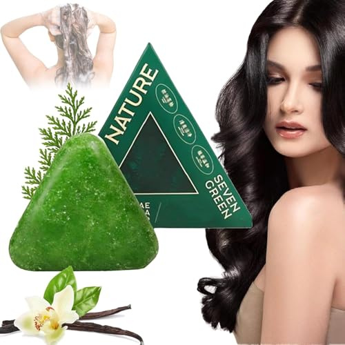 Pastilla De Champú Nature Triangle – Jabón Sólido Natural Para El Cabello Con Jabón Verde Y Hierba Usman, Limpieza Suave, Fortalece El Cabello, Reduce El Frizz, Para Hombres Y Mujeres (1PCS)