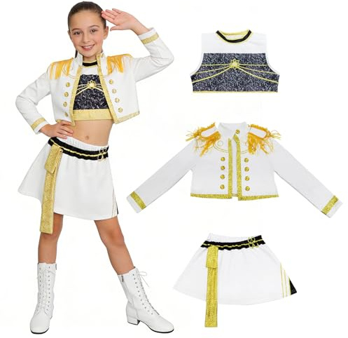 Oirigaga Disfraces para niños, juego de cosplay de anime de tres piezas para niñas, con chaqueta blanca, falda corta y camiseta sin mangas, como disfraz infantil de 6 a 14 años para cumpleaños