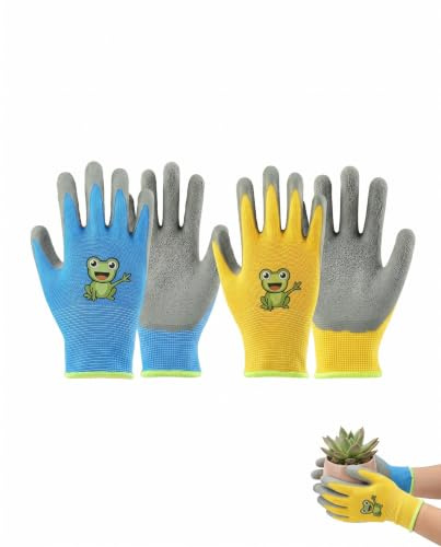 FIMWOLZ 2 Pares de Guantes de Trabajo para Niños, Guantes de Jardinería con Agarre de Nylon, para 2-3 Años (Talla S)