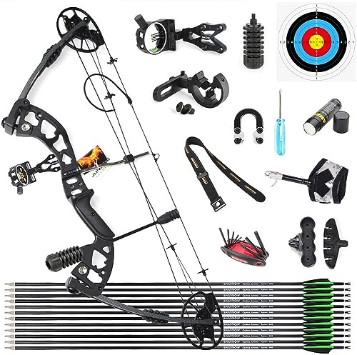 Compoundbogenset Jagdbogen 30-70lbs Einstellbar Sportbogen Erwachsene Compound Bögen Komplett Set 320 FPS für Outdoor Bogen Jagd (Schwarz+Pfeile)