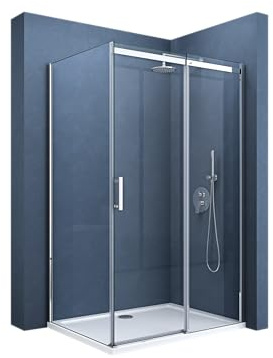doporro Cabine de Douche Transparent 80x100cm Porte Coulissante Paroi de Douche Rectangulaire en Angle Hauteur 195cm Montage Réversible Ravenna18K