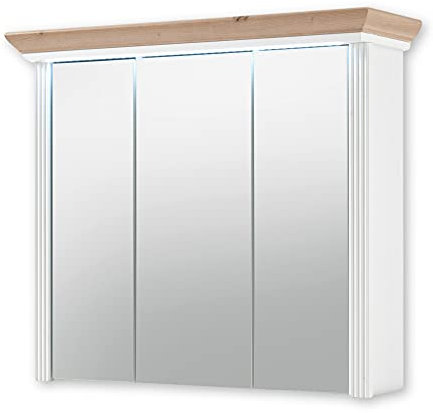 Stella Trading Spiegelschrank Bad mit LED-Beleuchtung in Pinie hell, Artisan Eiche Optik - Landhausstil Badezimmerspiegel Schrank mit viel Stauraum - 83 x 75 x 25 cm (B/H/T)