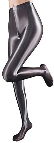 Hedmy Woman Shiny Oil Glossy Footed Pantyhose Tights Leggings Shimmery Hold Up Stockings Trousers Dark Gray L