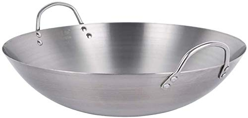 HMTE Pentole Padelle Wok - Padella Non Ricoperta, Wok Grande/Padella Professionale, con Manico in Acciaio, Wok Multiuso, Padella 32-60 Cm, 36 Cm, 46 Cm (60 Cm)