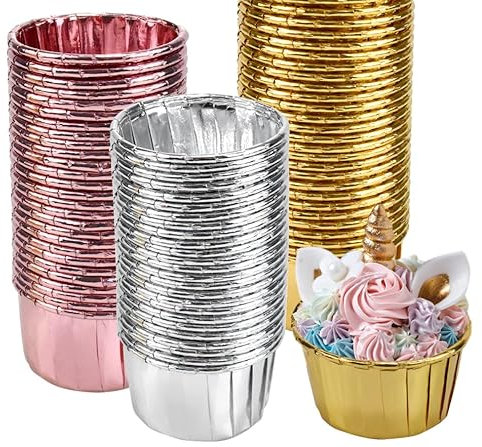 Xzeemo 150 Piezas Moldes de Papel para Magdalenas, Mini Moldes para Muffins, Tazas de Aluminio Desechables para Hornear, Moldes para Pastelería Pastel Muffins Fiesta Bodas Cumpleaños (3 Colores)