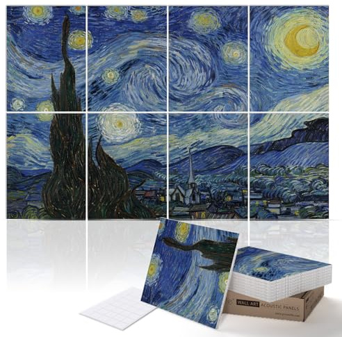 PINWELIFE® Wall Art Acoustic Panels, Sound Proof Absorbing Panels for Home/Office, Decorative Absorbing Dampening, Noise and Echo Cancelling (Van Gogh_The Starry Night, 48x32)