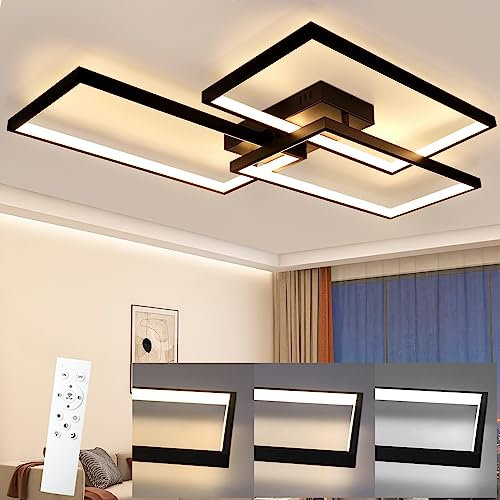 CBJKTX LED Deckenleuchte Wohnzimmer Deckenlampe Schwarz - Modern 72W 80CM Wohnzimmerlampe Dimmbar mit Fernbedienung Schlafzimmerlampe Rechteck Metall-Design für Schlafzimmer Kinderzimmer küchen
