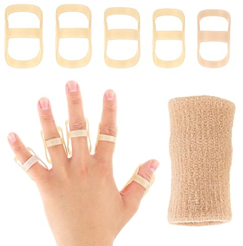 10Pcs Oval Finger Splints and Sleeves Kit, 5 Graduated Trigger Finger Splint and 5 Finger Sleeves Finger Support Brace Finger Stabilizer Kit for Thumb Middle Ring Index Pinky(Size 7, 8, 9,10, 11)