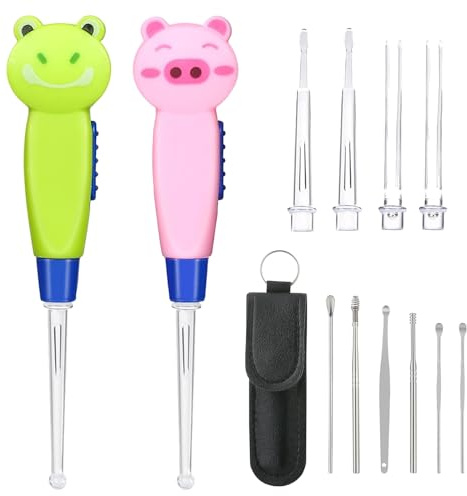 Nettoyeur D'oreille, Kit Nettoyage Oreille, 6 Pièces Curette Oreille Enfant, Ear Curette LED, Cure Oreilles Nettoyeur, Cuillère à Oreille Set, Kit de Nettoyeur D'oreilles, pour Enfant Adulte