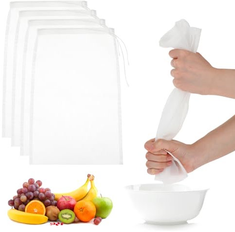 Amaxiu 4 Pack Nylon Nut Milk Bag, 11.8x7.8 Fine Mesh Cheese Cloth Bags for Straining Reusable 200 Mesh Nylon Bag Filtering Drawstring Filter Bag for Almond Cashew Durable Easy to Clean Strainers