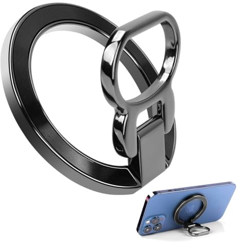 ELZO Handy Ringhalter Magnetisch, 360° Drehbarer Griffhalter, Magnetischer Fingerhalter für iPhone 16/15/14/13/12 Serie, Metallring Verstellbarer Ständer für Smartphone, Zubehör für MagSafe