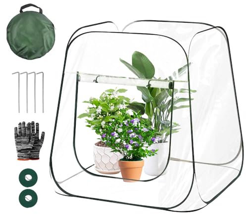 XPJBKC Mini Serre de Jardin, 100*98*98CM Petite Serre de Jardin, Mini Serre de Jardin avec Poches, Piquet, Gants, Velcro, Petite Serre, Serre de Jardin pour Hivernage Extérieur