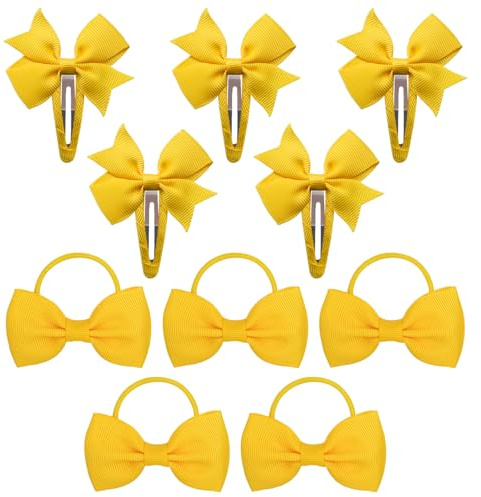 5 Pieces Of Bow Hair Clips, 5 Pieces Of Bow Hair Ties, Yellow Hair Accessories For Girls, Children'S Bow Headwear, Hair Accessories