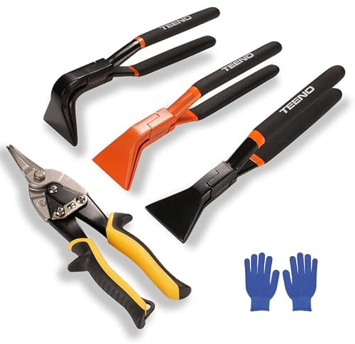 TEENO 4 Piezas Juego de Doblar Chapa 0° 45° 90° con Tijeras de aviación de hojalatero, para cortes rectos, 60Mm de Ancho, Alicates plegables de acero al carbono, Cr-V Tijeras Cortachapas Corte Recto