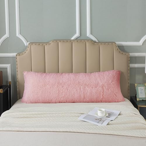 DJDEA Soft Breathable Seitenschläferkissen Bezug, Kuschelkissen Flauschig Kissenbezüge mit Reißverschluss, One 40x145cm Rosa