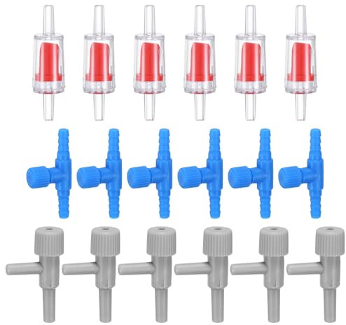 M METERXITY 1-Set Aquarium Air Valve, for 3/16 Airline Tubing PVC Aquarium with L-Shape Air Control Valves Check Valves for Fish Tanks/Aquaculture, Regulators Air Pump Adjustable [Blue, Red]