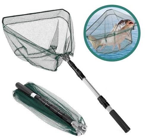 FoiiLiio Épuisette de Pêche Pliable,Epuisette Peche Truite Télescopique 130cm avec Une Longue Poignée Réglable,Épuisette Peche Carpe Portable Convient Aux Adultes Et Aux Enfants