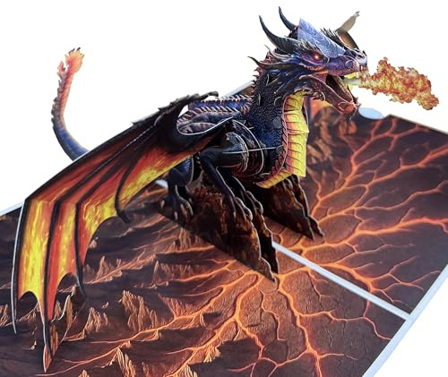 PQDGlobal 3D Dragon Popup Card - Handmade Fantasy Paper Art for Birthday, Anniversary, Christmas, Father’s Day - Unique Gift for Him, Her, Son, Daughter, Dragon Lover, Mythical Creature Fan