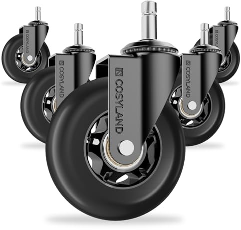 COSYLAND Office Chair Wheels Set of 5 - Rubber Roller Blade Castors for Office Chairs - Rolling Chair Wheels for Hardwood Floors Smooth & Silent Gliding, Fits for 1-KEA Chairs (Black)