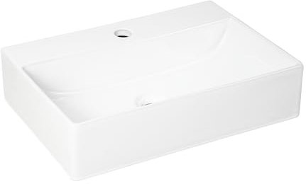 NUESTRA VIDA​ Lavabo à Poser Blanc Rectangulaire | Céramique Haute Qualité | Pour Salle de Bain & WC | Dimensions : 51 x 36 x 12 cm