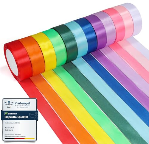 Cinta de satén de poliéster ihaspoko 12, 25 mm x 22 m, ideal para manualidades, envoltura de regalos, lazos y decoración de bodas