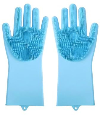 Itingy Dog Washing Gloves 1 Pair, Cat Grooming Brush Glove, Heat Resistant Silicone Mitt Household with Hanging Hole, 3 in 1 Bathing, Deshedding and Massaging Cleaning Glove Multifunction for Pet-Blue