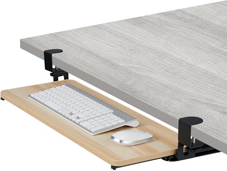 Relaxdays Supporto Porta Tastiera Estraibile da Scrivania, Prolunga Tavolo, 65x24cm, Estensione Mouse, Legno Naturale
