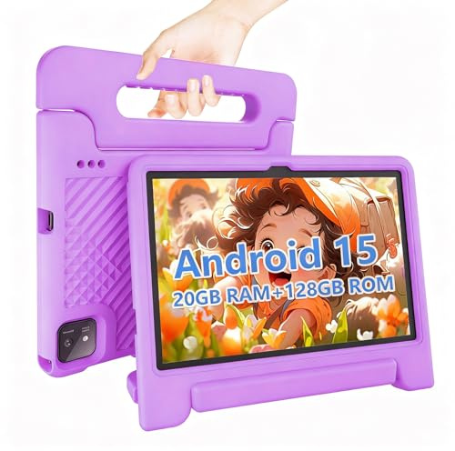 NRKDUBQ Kids Tablet 11 inch Android 15 20GB + 128GB Octa-Core 8000mAh Todder Tablet with Drop-Proof Case, Parental Control, WiFi 6 and Bluetooth, Purple