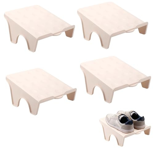 Skoslitsar arrangör, 4 stycken halkfria skohållare, skoarrangör, förvaringslåda, platsbesparande skor lagerverktyg, för entré, hall, sovrum, för mindre skostorlekar, mandel