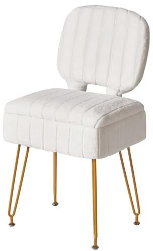 IBUYKE Tabouret de vanité Fauteuil de Maquillage à Dos Pliable blancWBD030W | Petit rectangulaire 15,75 x 11,81 x 29,13 Velvet mignon tabouret ottoman Salon pieds antidérapants