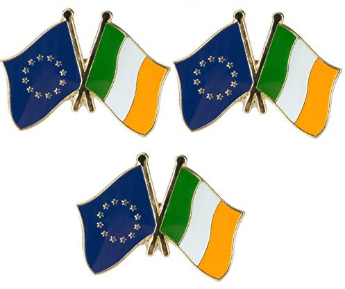 set of 3 x Flag of Ireland Irish Tricolour and European Union EU flag metal pin Badges badge
