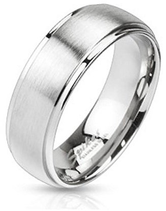 Bungsa 62 (19.7) Ring Edelstahl gebürstet mit 2 hochglanzpolierten Aussenringen SCHMUCKRING für Damen und Herren silber