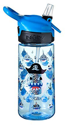 Nuby Kids Water Bottle, Bpa Free, Shark Design, Shatter-Proof Tritan Cup