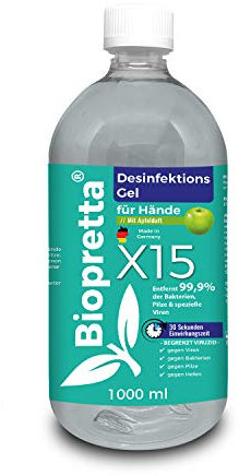 Biopretta X15 Gel Desinfektionsmittel für Hände, Made in Germany (1000ml)