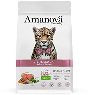Amanova Cibo Secco Super Premium per Gatti sterilizzati Gusto Salmone - 100% Naturale, ipoallergenico e monoproteico - Cruelty Free - Formato da 6 kg