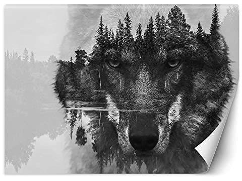 Feeby Fototapet Natur Natur Sammanfattning 300x210 cm Grått Modern Fleece Vägg Tapet Spa Restaurant Hotel Kontor Kök Hall Sovrum Vardagsrum Wolf Sjö Skog