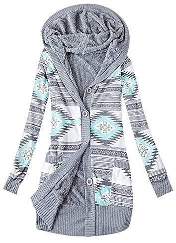 Gilet Femme Grande Taille - Manteau à Capuche pour Dames Chaud Hiver imprimé Cachemire tricoté épais Bouton vers Le Haut Grande Taille mi-Longueur Manteau Veste Petits Gilets pour Femmes