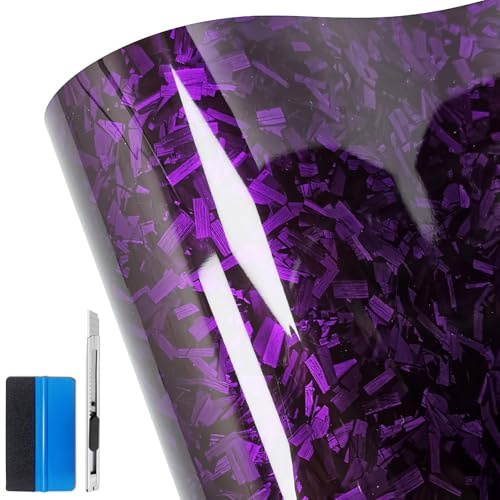 LZLRUN Forged Gloss Carbon Fiber Black Vinyl Wrap Roll Air Release Sticker Sheet Film DIY Decal Car Auto Vehicle Morotcycle Self Adhesive (1ft x 3.5ft, Purple)