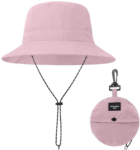 BBXWANG Packable Bucket Hats Women Adjustable Summer Lightweight Hat Foldable Beach Fishing Cap Pink