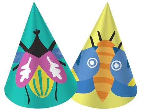 Folat 62808 Decorazione compleanno bambini insetti - Cappellini da festa - Buzzing Bugs - 6 pezzi - Decorazione di carta per Temi Feste insetto