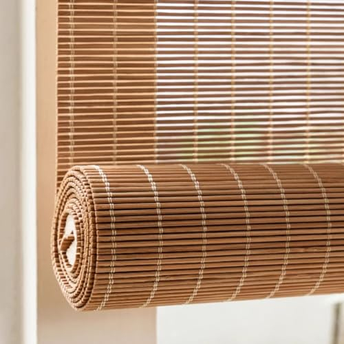 Retro Bamboo Blinds With Lift Natural Bamboo Roller Blinds Indoor/Outdoor Bamboo Roll Up Window Blind 40-165cm Wide Roman Roller Shades Light Filtering Design Anti-UV Breathable Partition