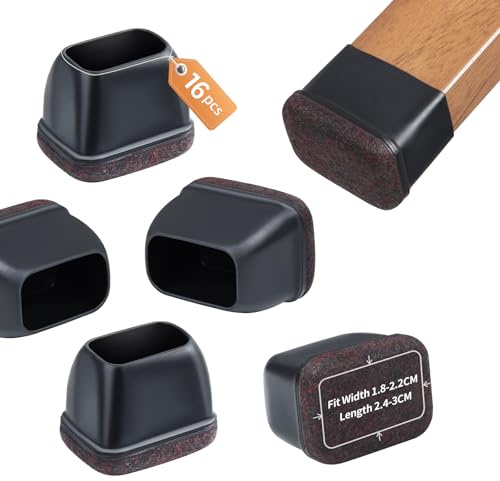 16 Pièces Protection Pied de Chaise, Protection Rectangulaires en Feutre pour Pieds de Chaise, Tampon Chaise Silicone Noir avec Marron Patins en Feutre pour Les Sols en Bois Dur