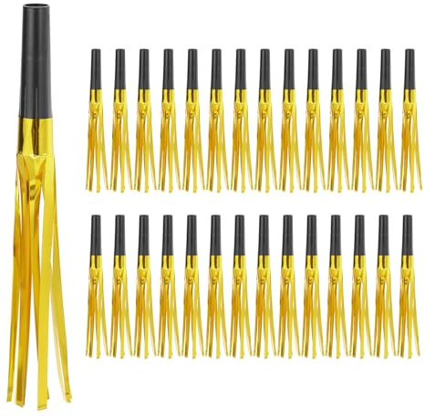 PATIKIL 30 Pcs Matracas, Silbatos De Fiesta Con Flecos Metálicos Para Fiestas Cumpleaños Año Nuevo, Tono Negro/Dorado