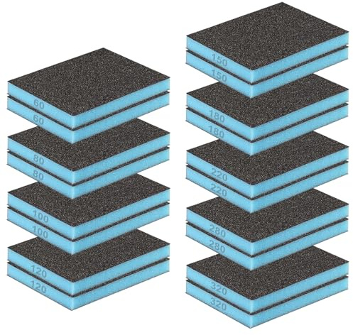 FunnAura 18 Pcs Sanding Sponge Blocks Set, 60/80/100/120/150/180/220/280/320 Flexible Sanding Sponges, Wet Dry Use
